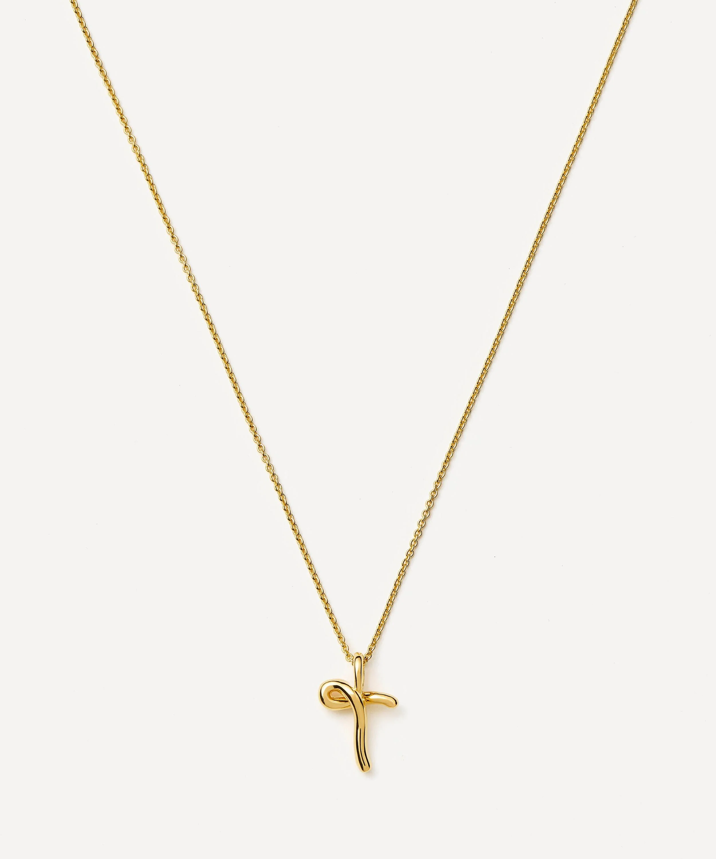 18ct Gold-Plated Vermeil Silver Curly Molten Mini T Initial Pendant Necklace - 1