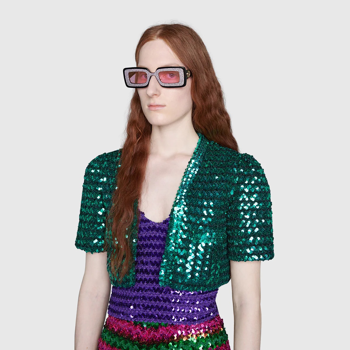 Rectangular-frame sunglasses with crystals - 2