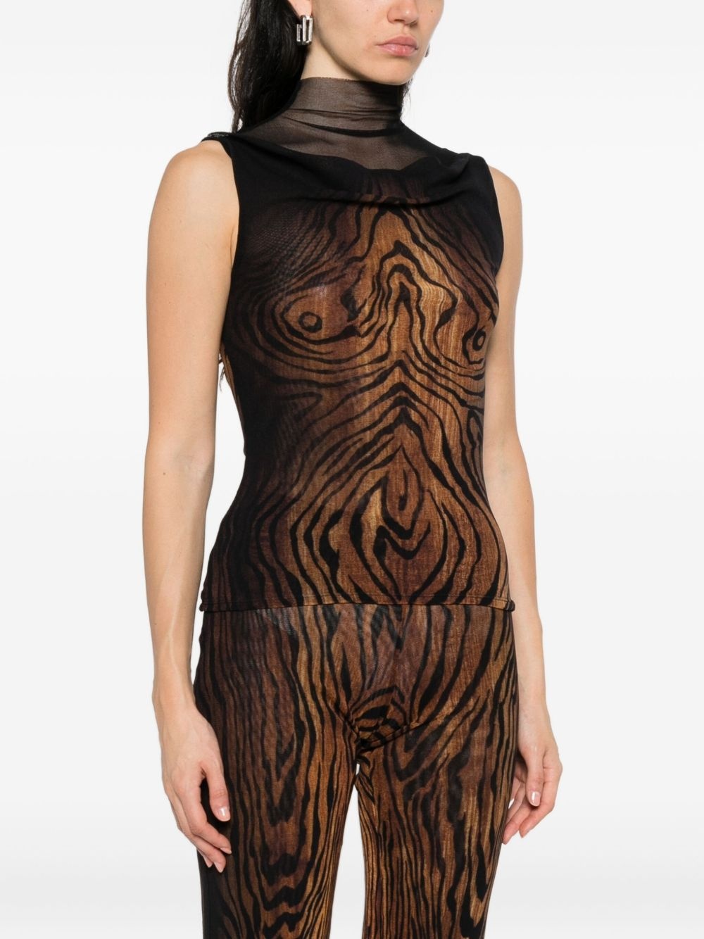 high-neck wood-print top - 3