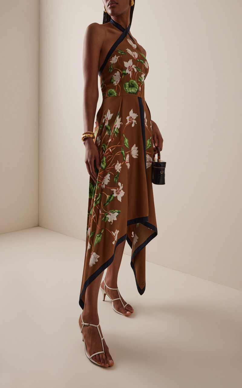 Oscar de la Renta Cyclamen Halter Neck Silk Midi Dress brown outlook