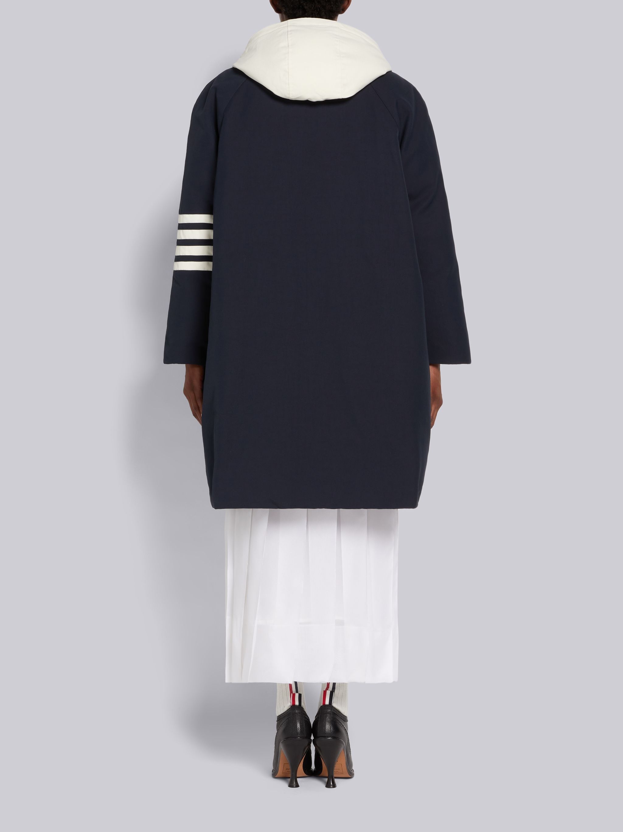 Navy Nylon Canvas Contrast 4-Bar Down-Filled Hooded Football Parka - 3