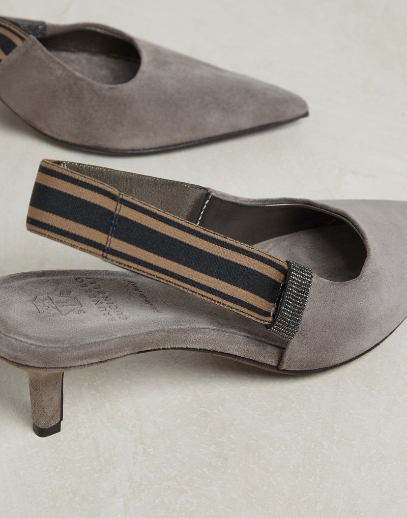 Suede heels with striped strap and monili 4