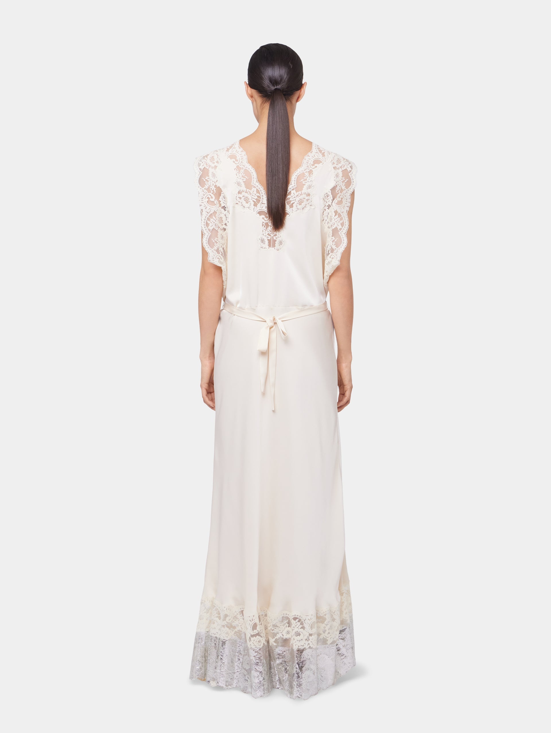 CHAMPAGNE LONG DRESS IN LACE AND SATIN - 3