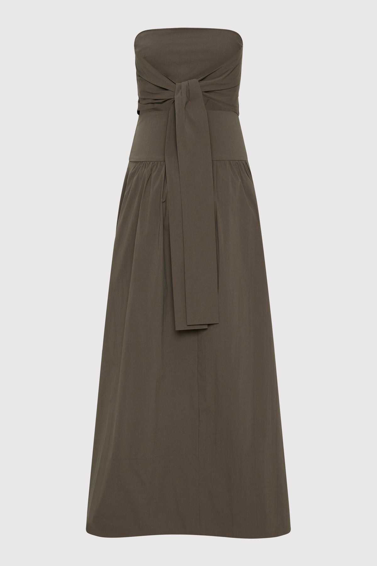 Gathered Strapless Tie Back Dress - Khaki - 8