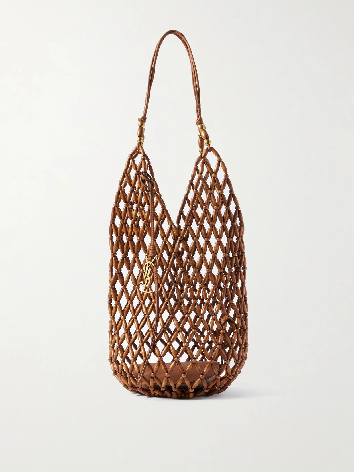 Leather-trimmed Beaded Shoulder Bag - 1