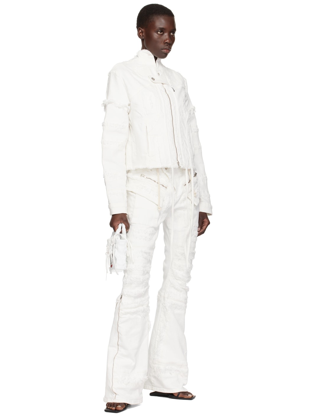 White Cropped Denim Jacket - 4