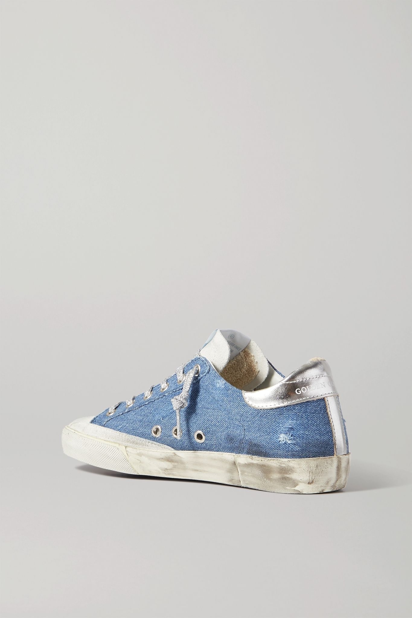 Superstar distressed denim and leather sneakers - 4