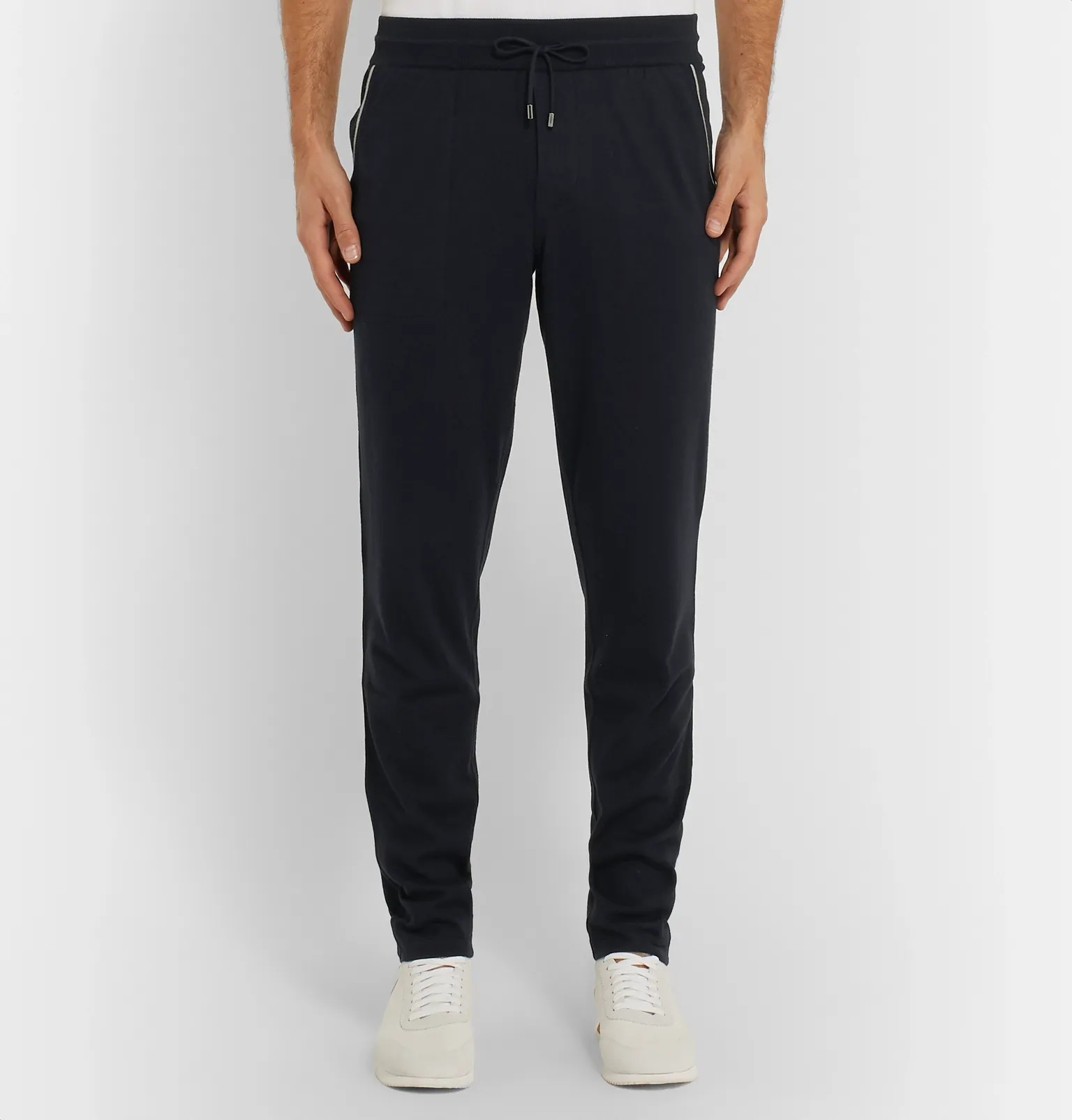 Tapered Piped Cashmere and Cotton-Blend Sweatpants - 4