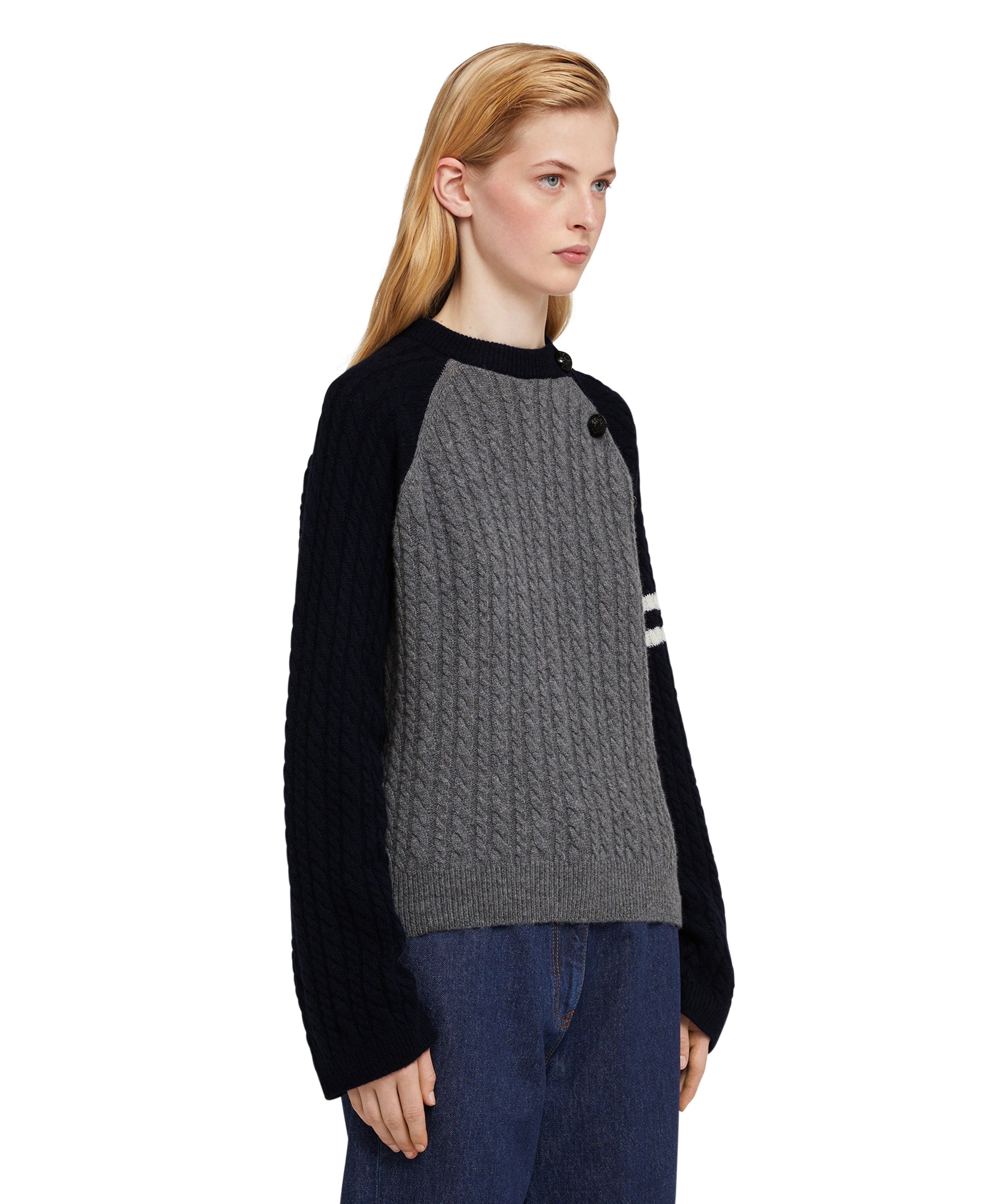 "Cable color-block Cashmere blend" crewneck sweater - 4