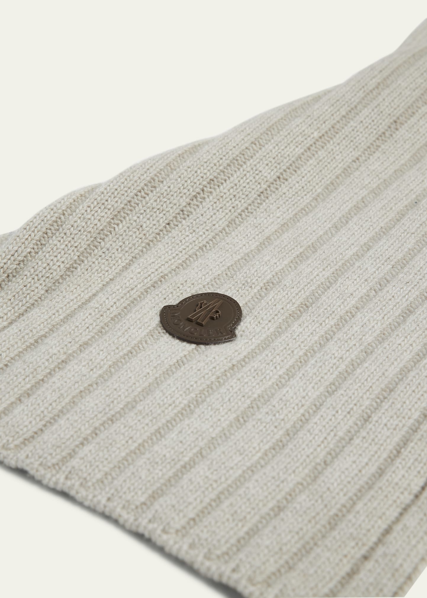 Wool English Rib Scarf with Leather Logo Patch - 4