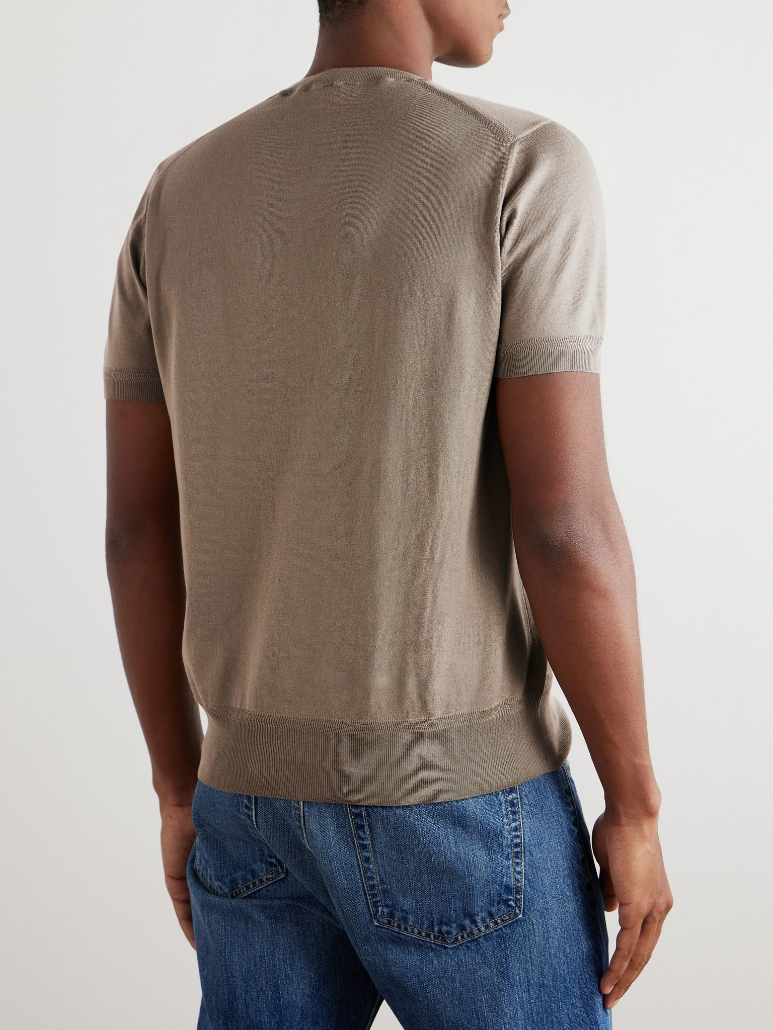 Slim-Fit Cotton T-Shirt Beige - 4