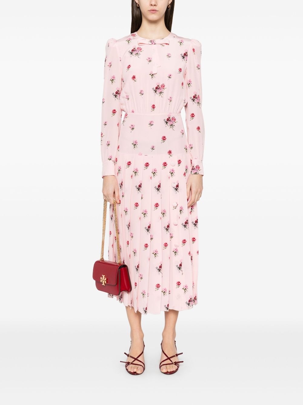 rose-print pleat-detailing midi dress - 2