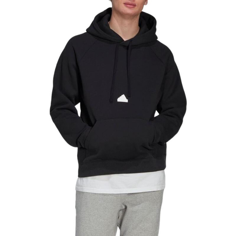 adidas Men's adidas Solid Color Logo Hooded Loose Long Sleeves Black HN1952 outlook