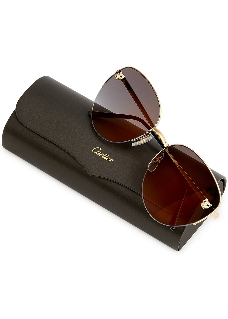 Cartier Panthère De Cartier Gold Tone Oval Frames, Sunglasses, Acetate - 5