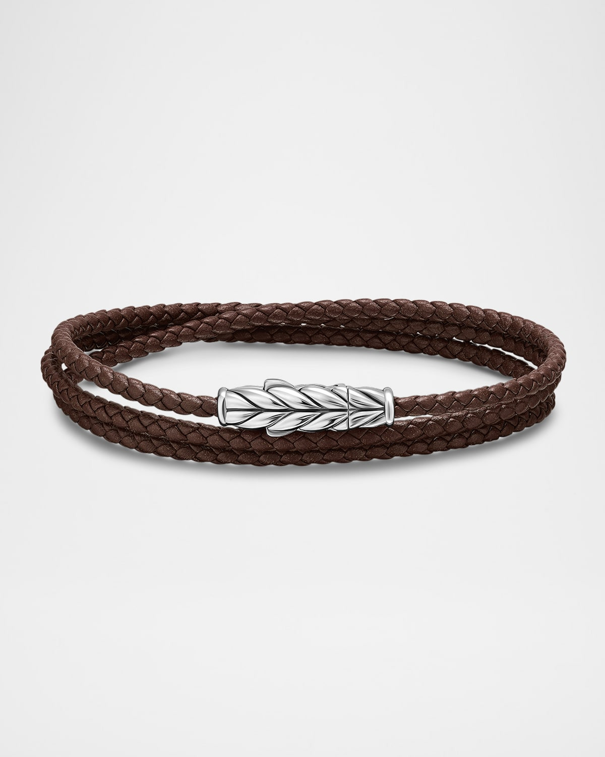 Men's Chevron Wrap Bracelet in Leather with Silver - 1