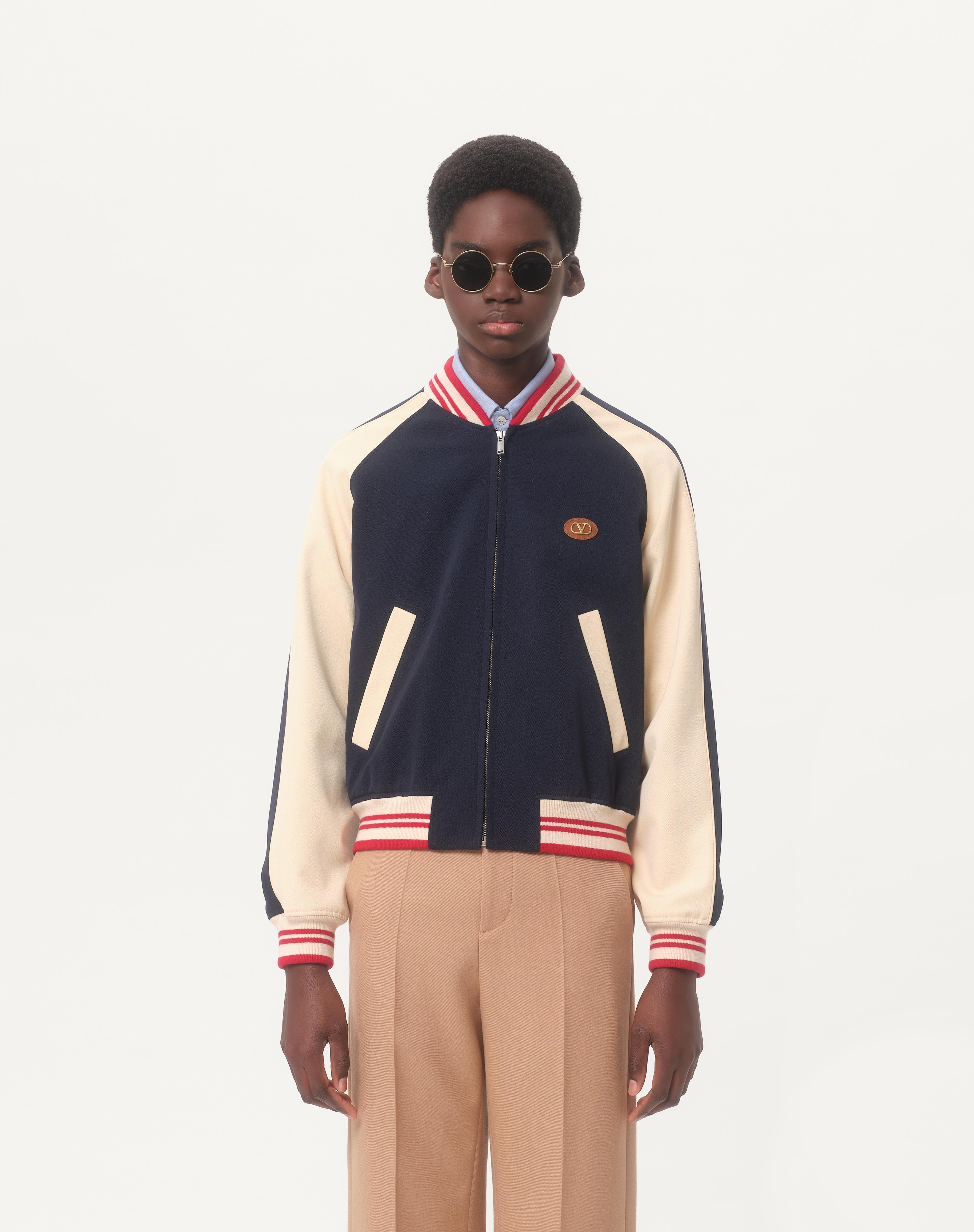 WOOL AND COTTON BOMBER JACKET WITH VLOGO AND CHAT DE LA MAISON PATCH - 5