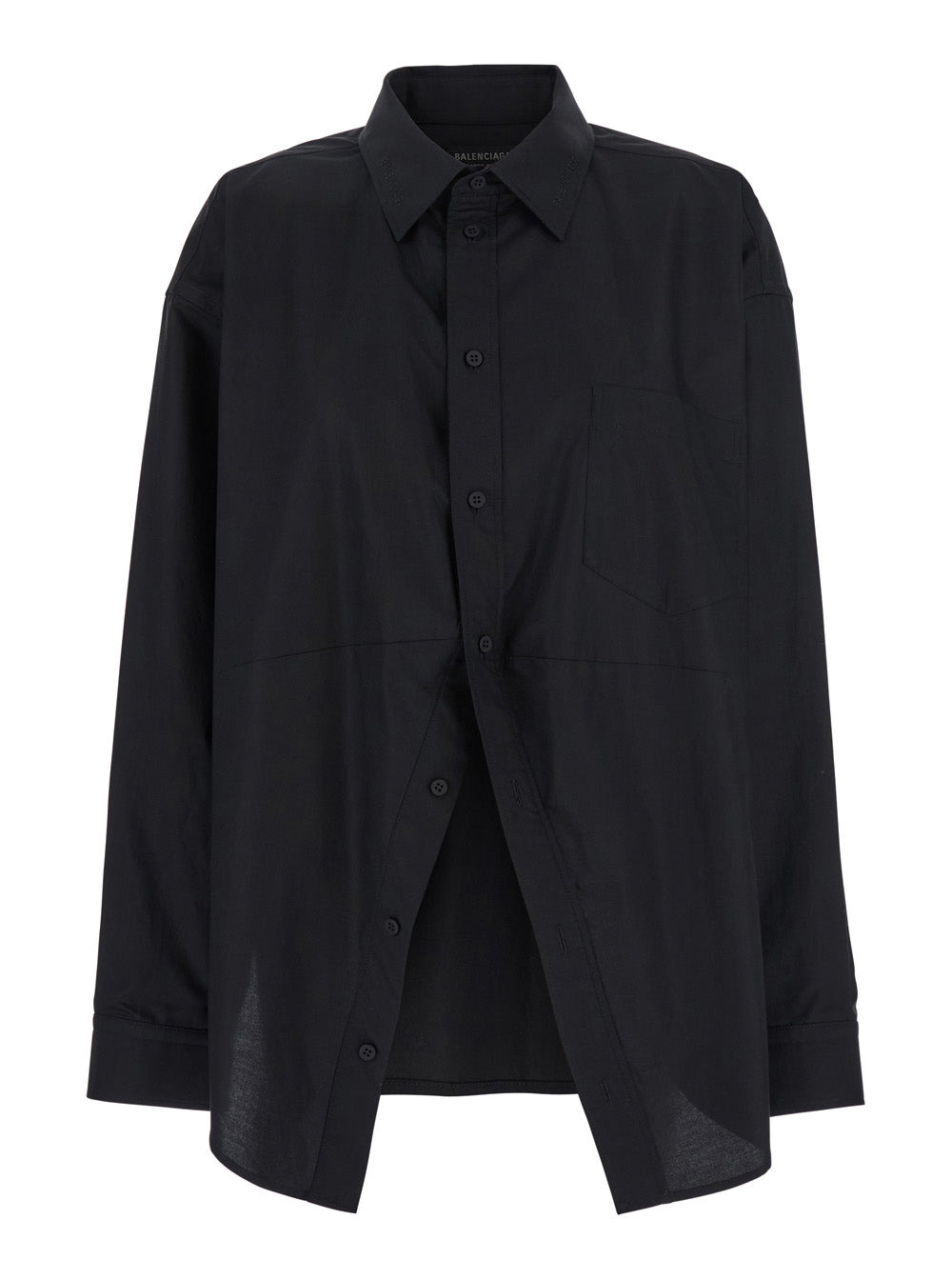 Balenciaga Women Black Shirt With Pointed Collar And Front Slit In Cotton Woman - 1