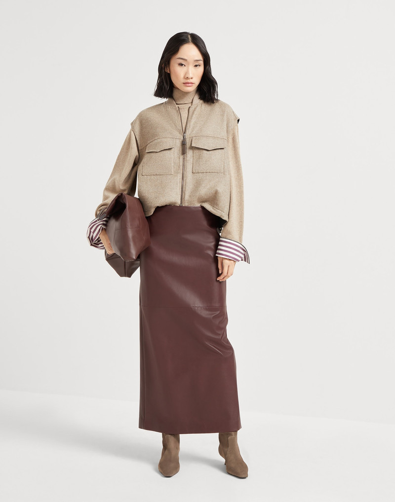 Soft nappa leather long column skirt 4