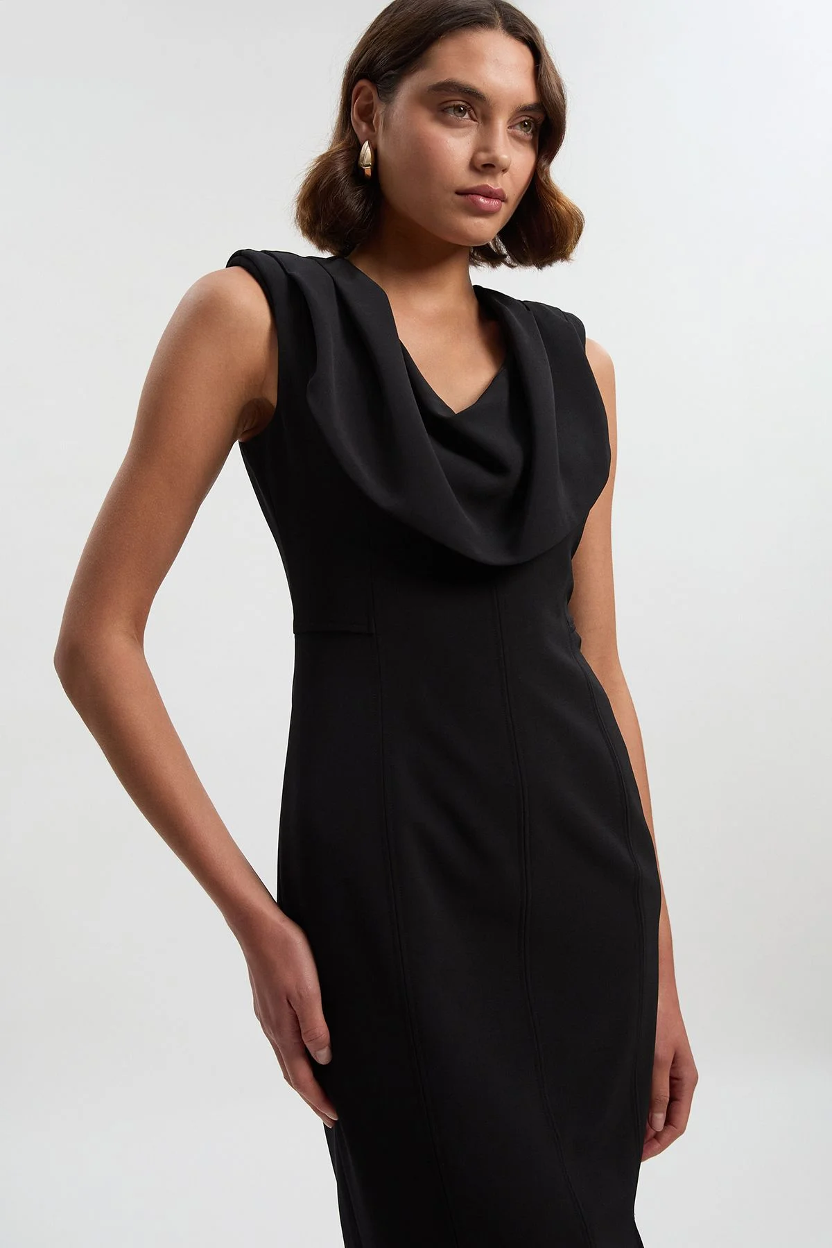Tailored Drape Midi Pencil Dress - 1
