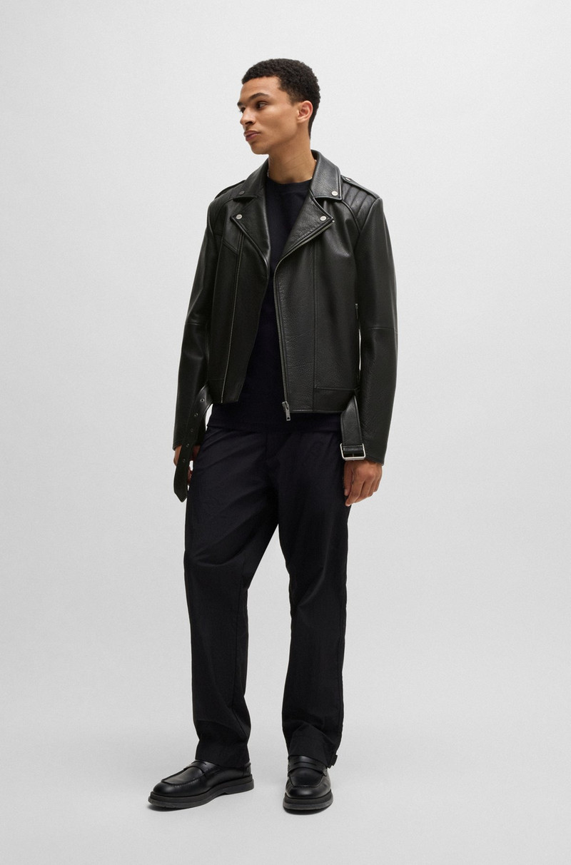 HUGO BUFFALO-LEATHER JACKET WITH CONTRAST LINING outlook
