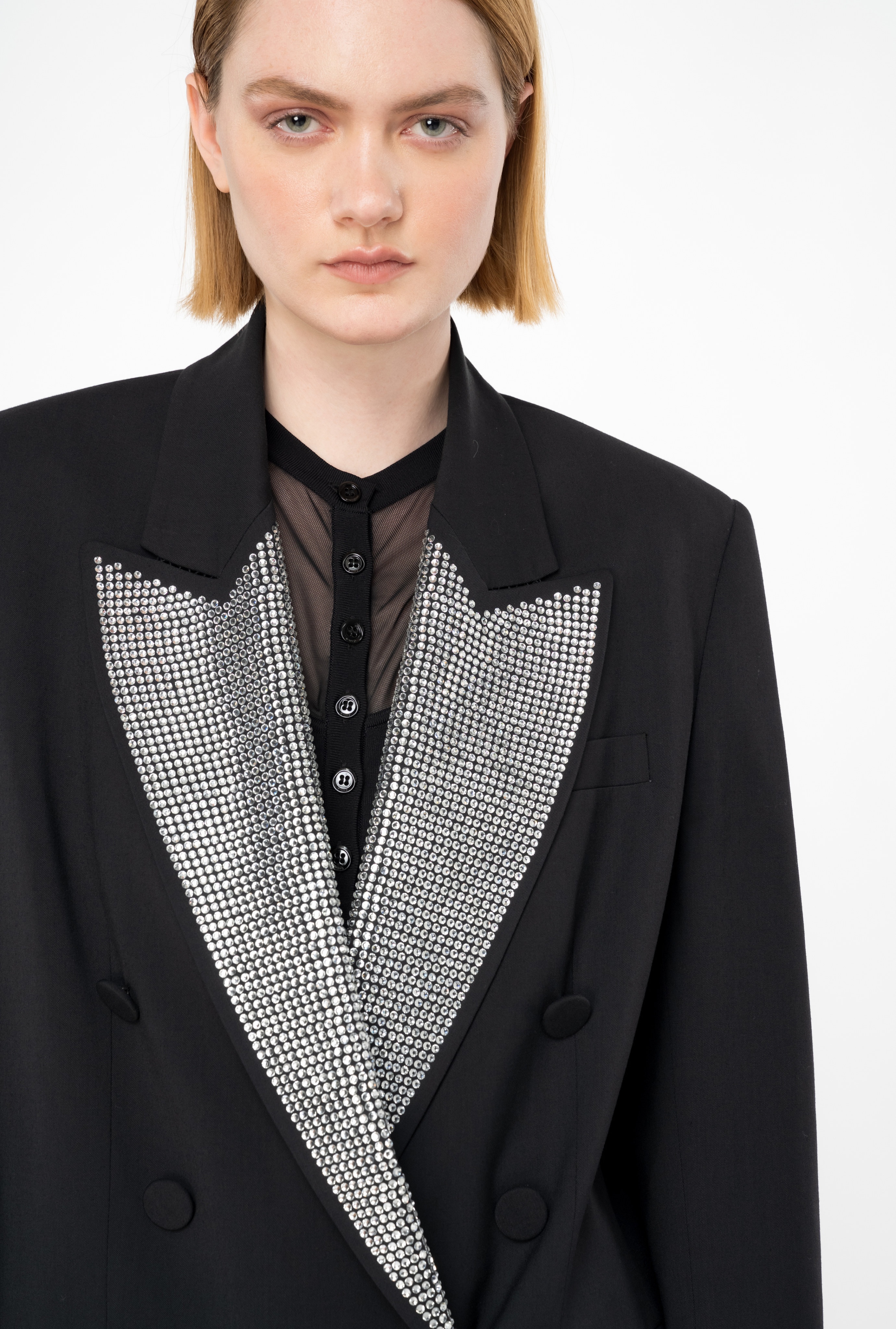 DOUBLE-BREASTED BLAZER WITH RHINESTONED LAPELS - 4