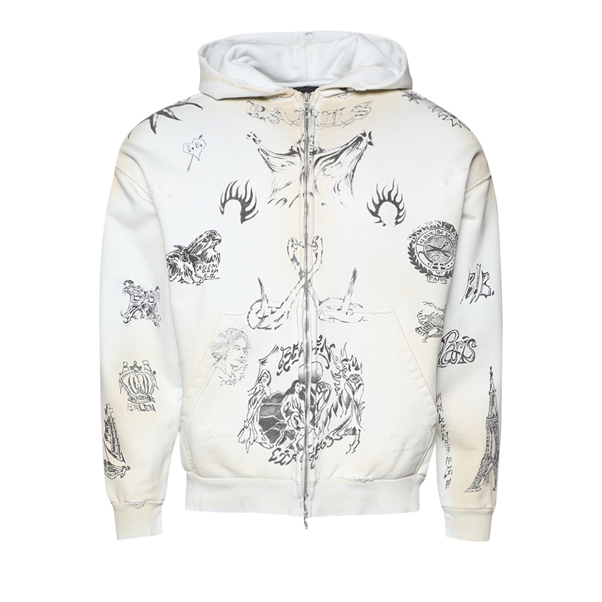 Balenciaga Medium Fit Zip-Up Hoodie 'Off White/Black' - 1