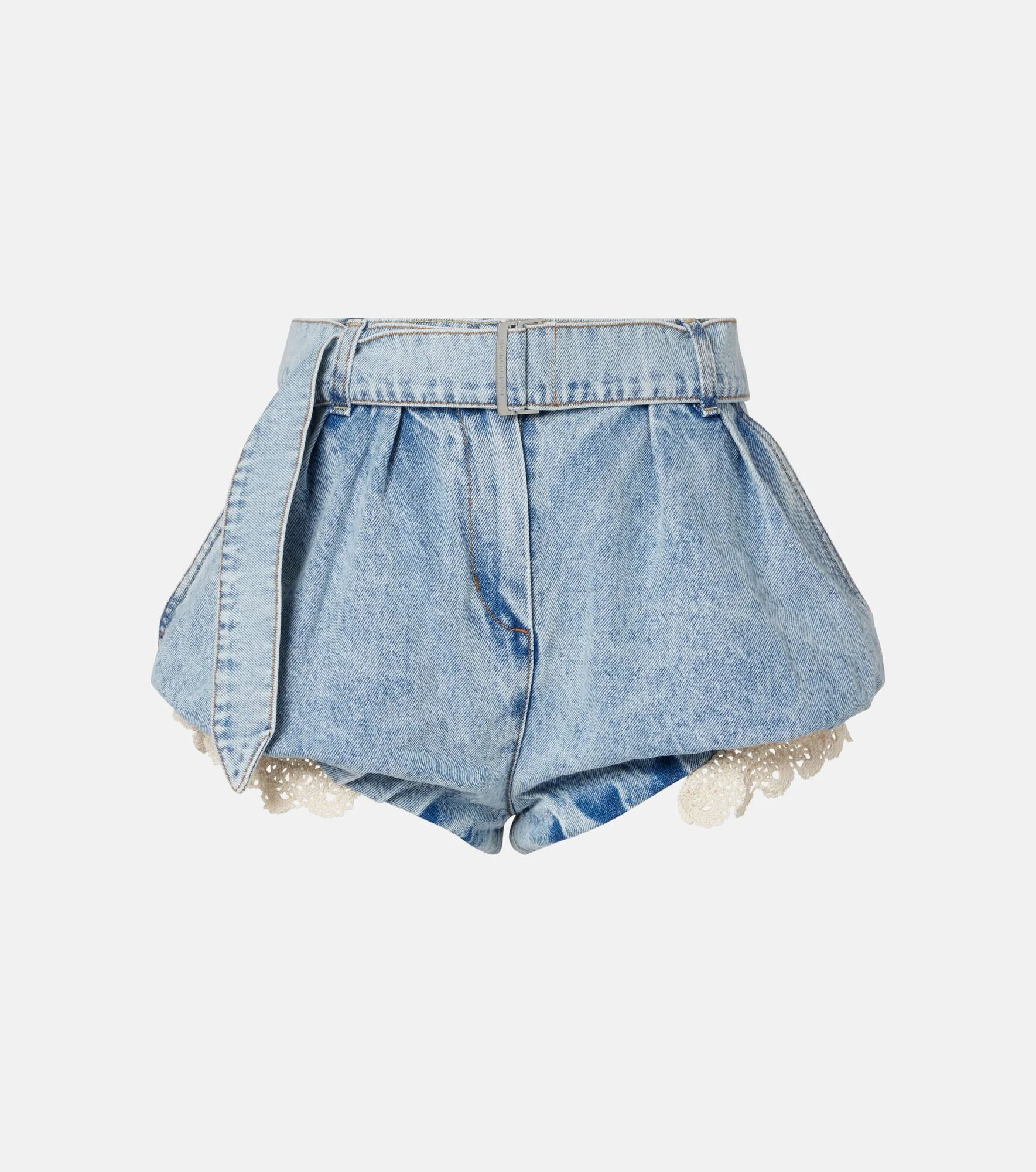 Crochet-trimmed denim shorts - 1