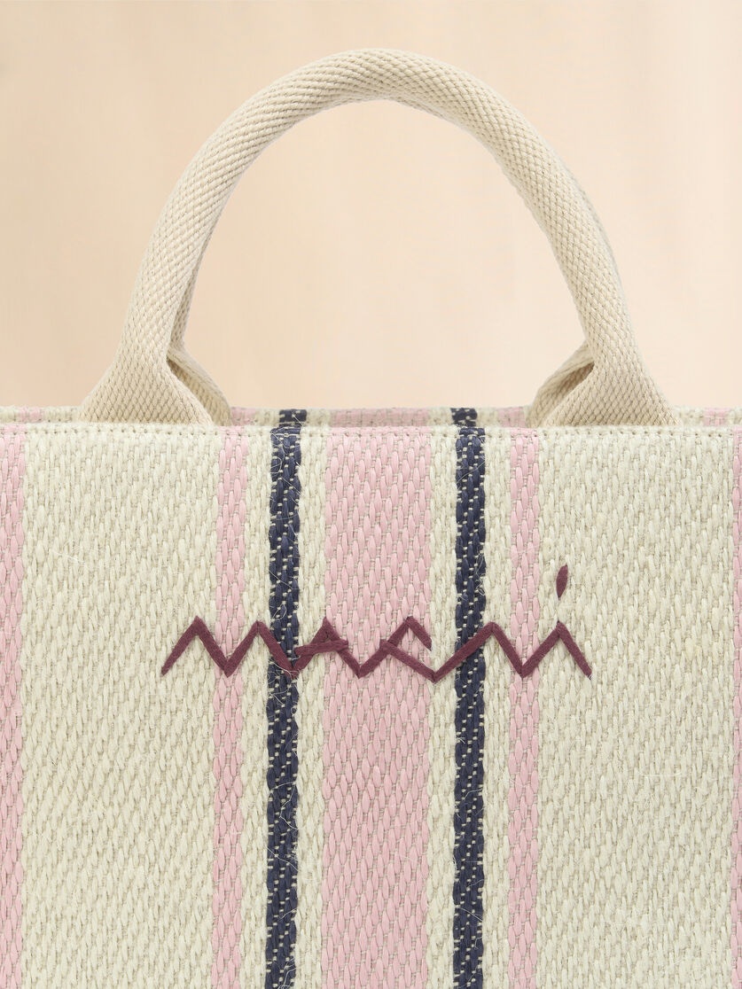 CREAM PINK AND BLUE STRIPED RAFFIA-EFFECT SMALL TOTE BAG. - 4