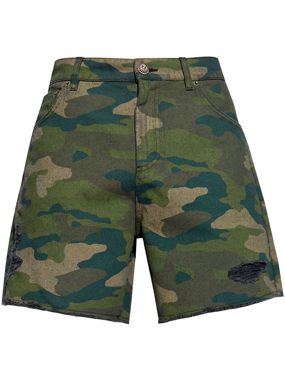 camouflage print distressed shorts - 1