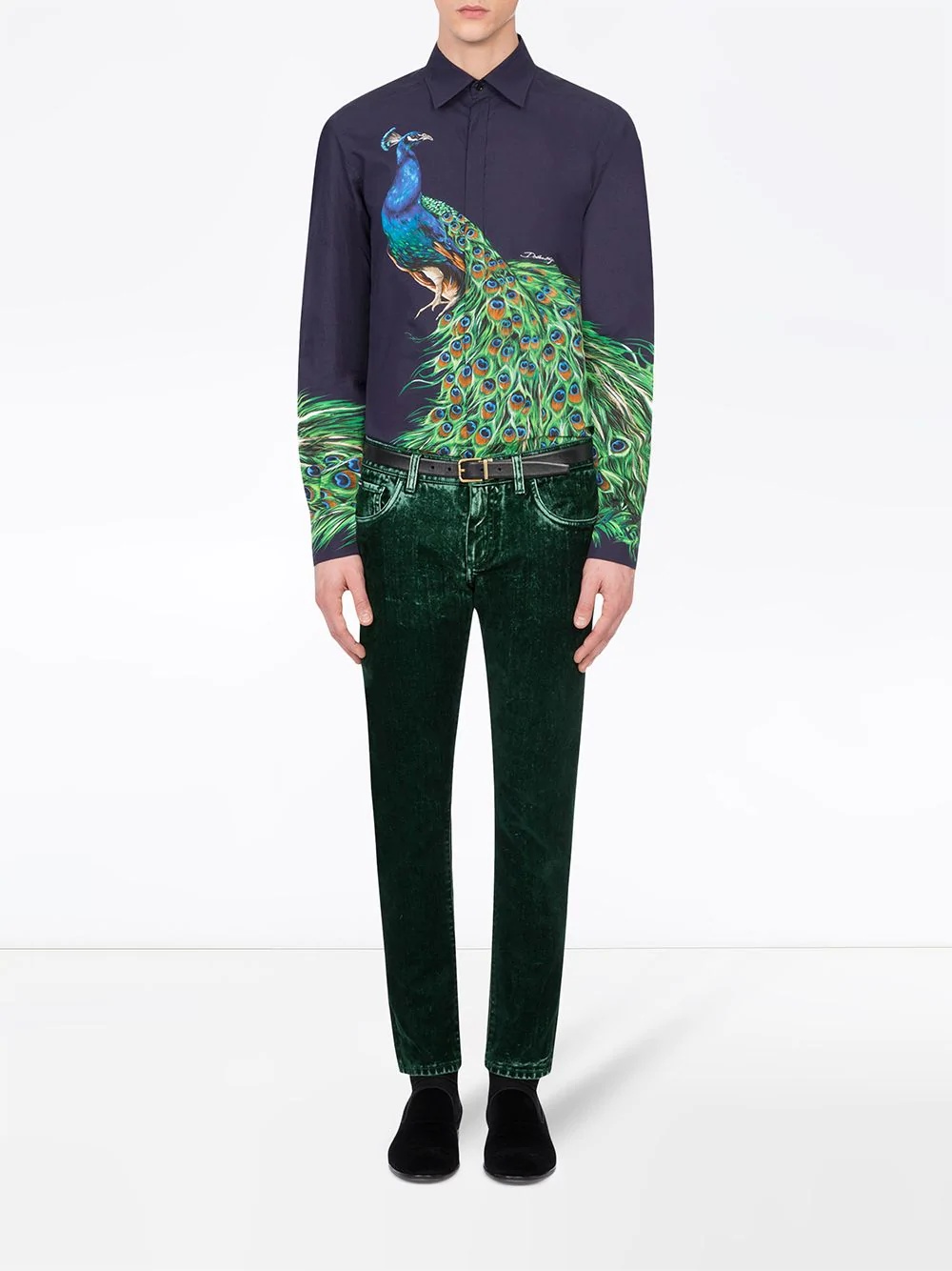 peacock print buttoned shirt - 2