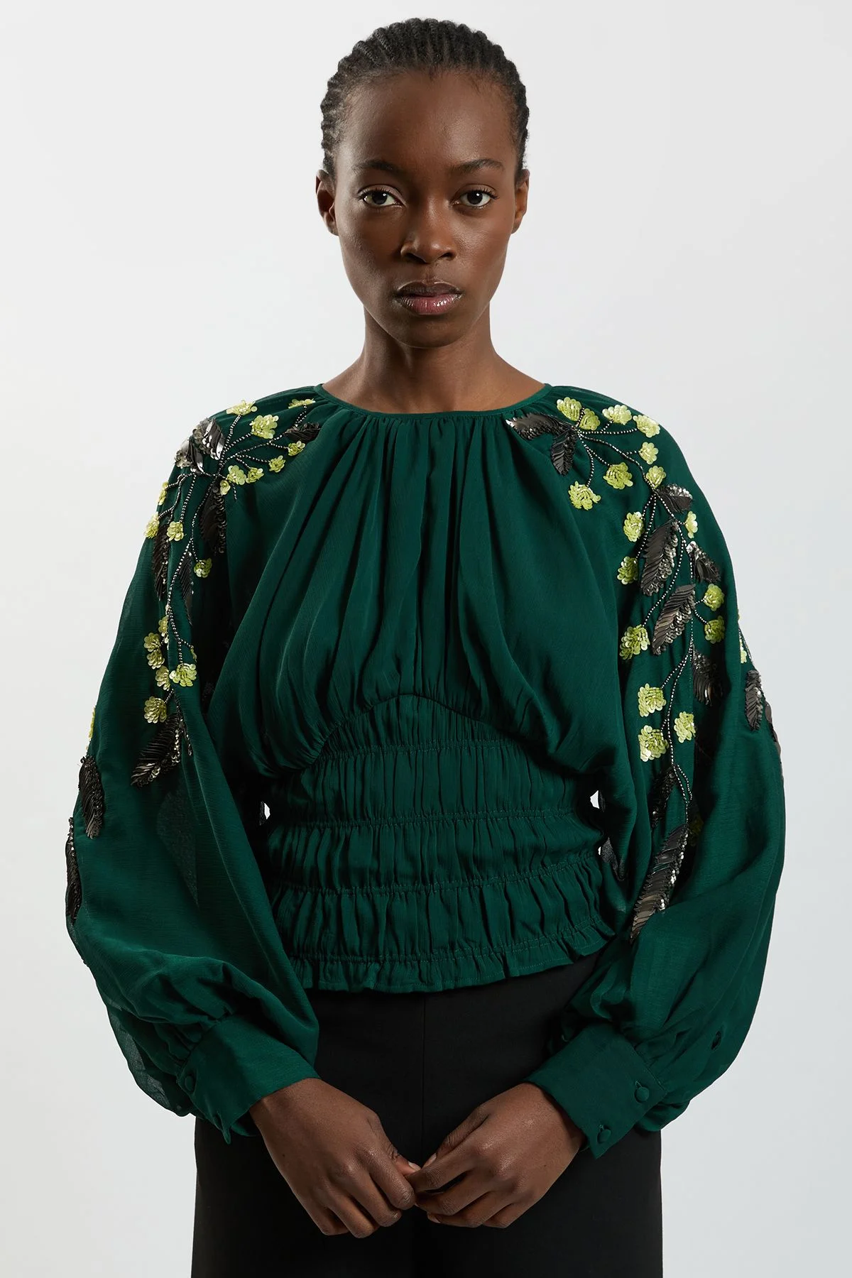 Hand Embellished Floral Occasion Top - 1