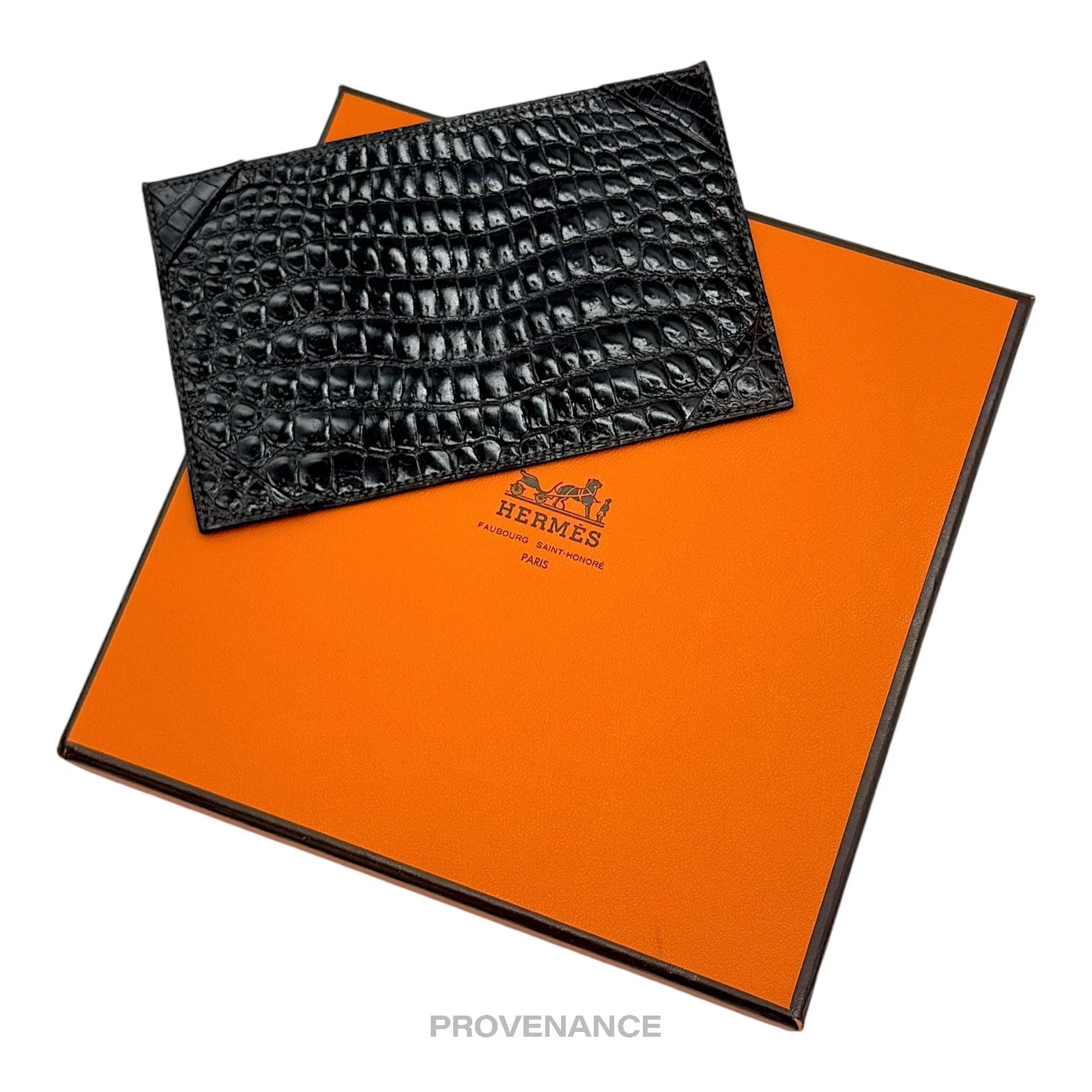 Hermes Note Card Wallet - Chocolate Brown Crocodile - 1