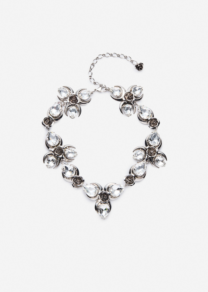 Crystal flower stud necklace in silver 1