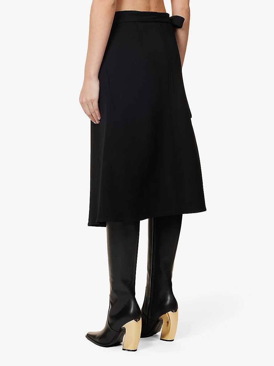 Asymmetric tie-waist A-line woven skirt - 4