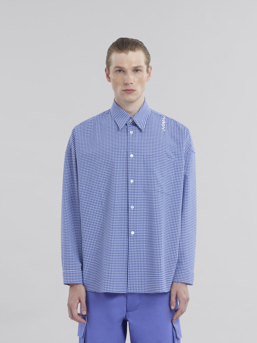 BLUE AND WHITE CHECKED WOOL SHIRT - 2