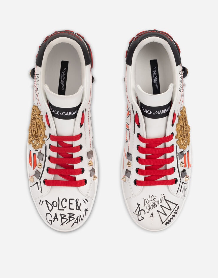 Calfskin Portofino sneakers with embroidery and studs - 4