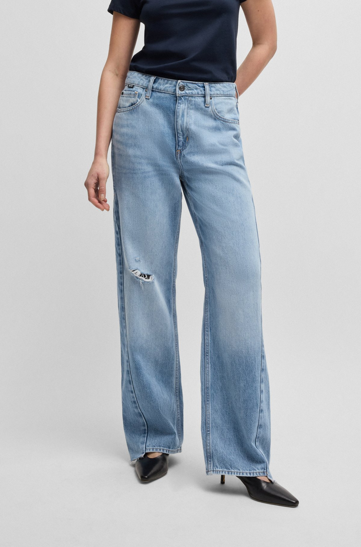 WIDE-LEG JEANS IN BLUE DENIM WITH STEPPED HEM - 2