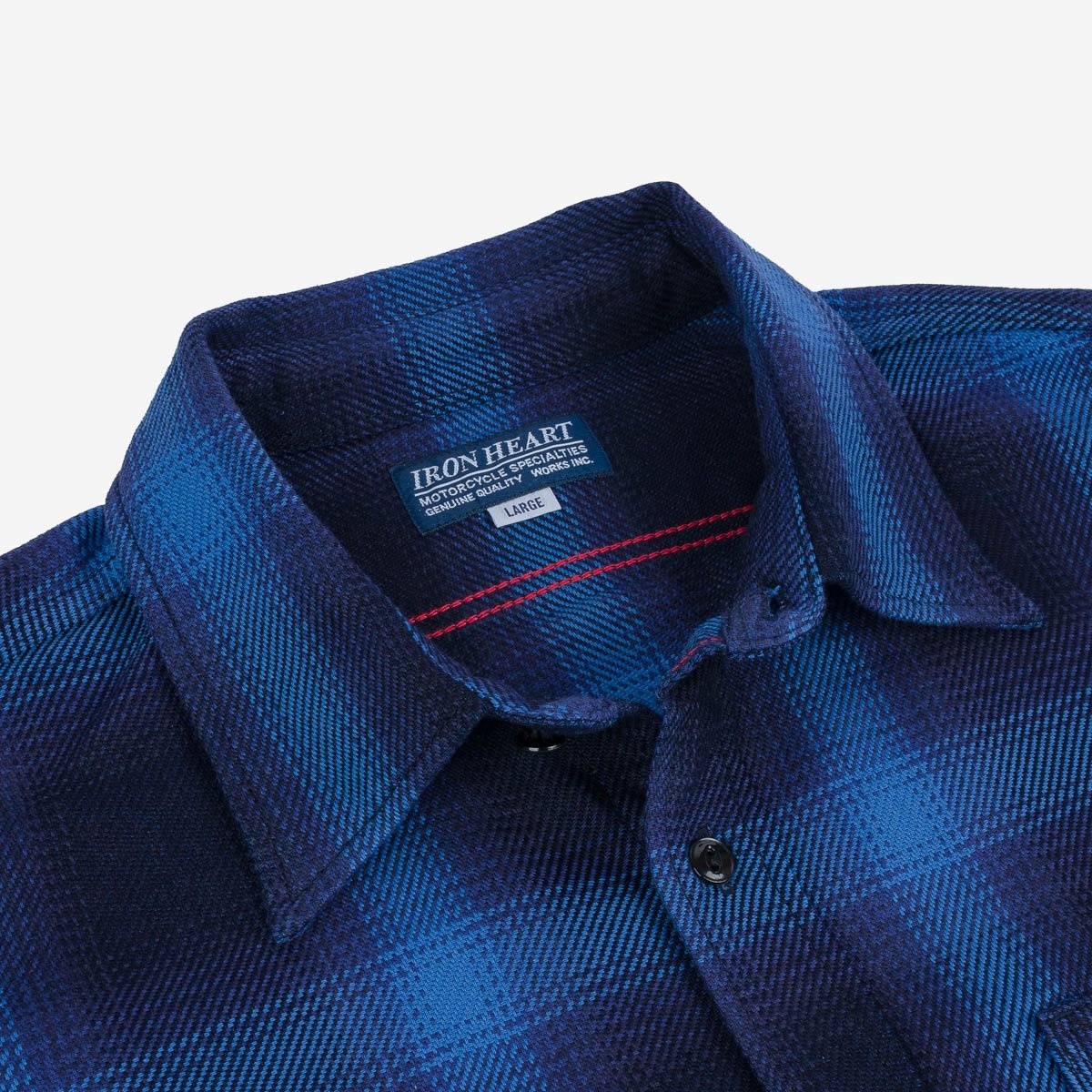 IHSH-349-IND 9oz Selvedge Ombré Check Work Shirt - Indigo - 8