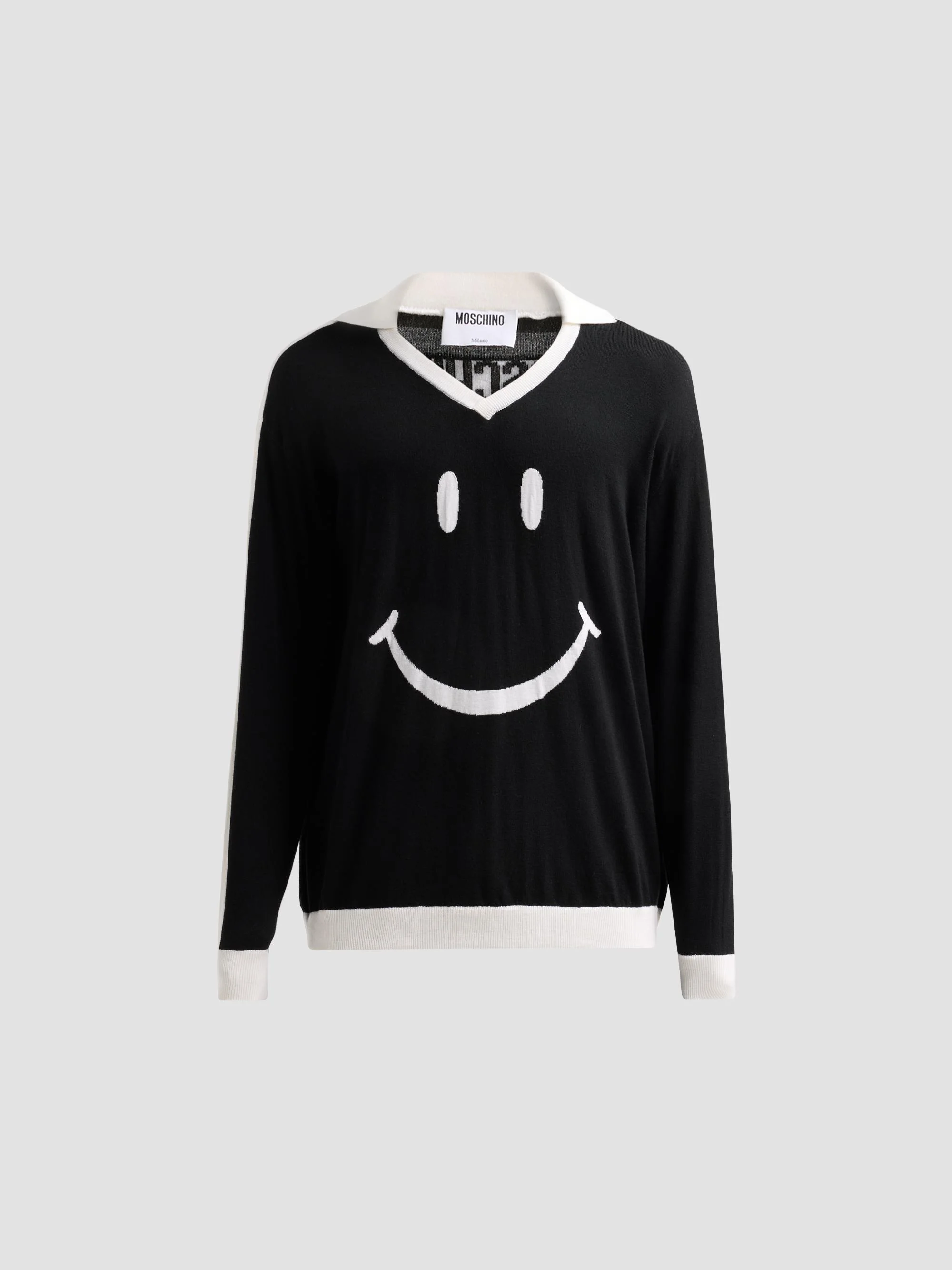 Men's Smiley Knitted Wool Sweater - Black - 1