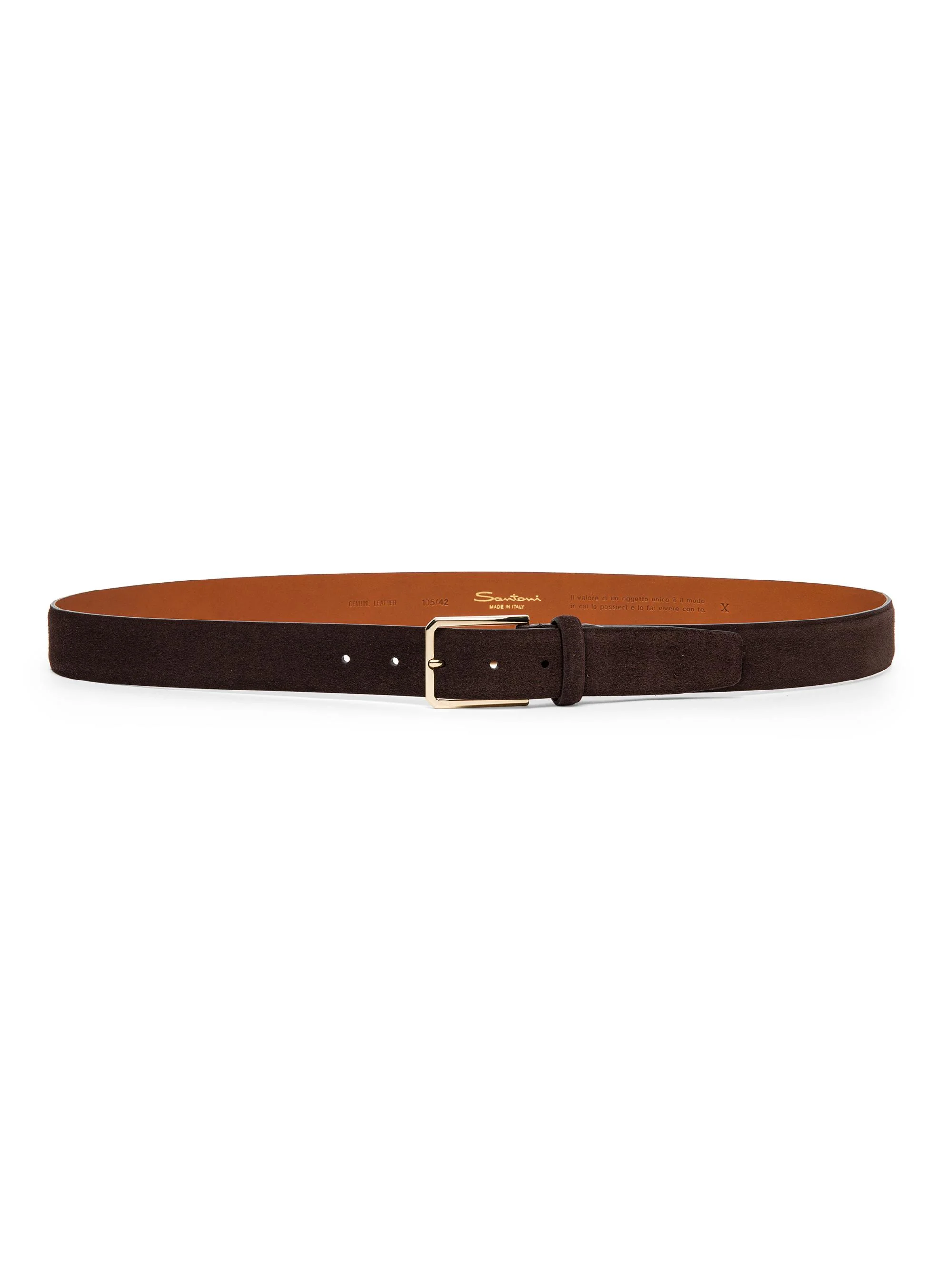 Men's Suede Buckle Belt - Dark Brown - 1