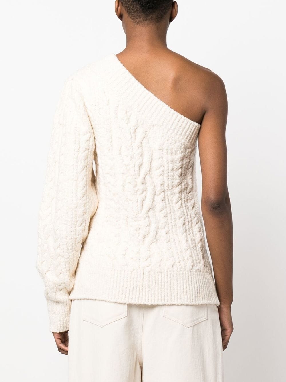 one-shoulder cable-knit jumper - 4