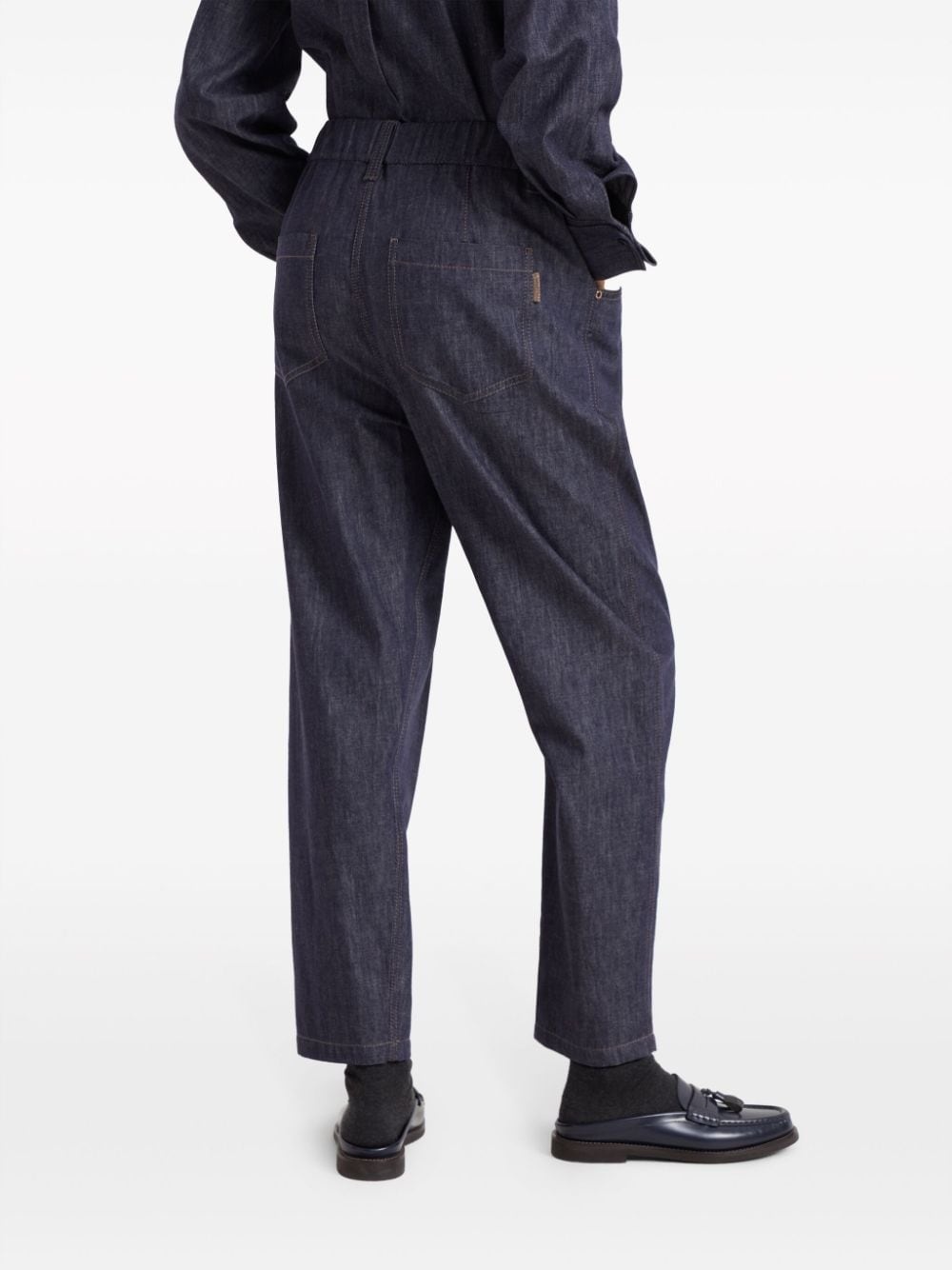 elasticated-waist tapered jeans - 4