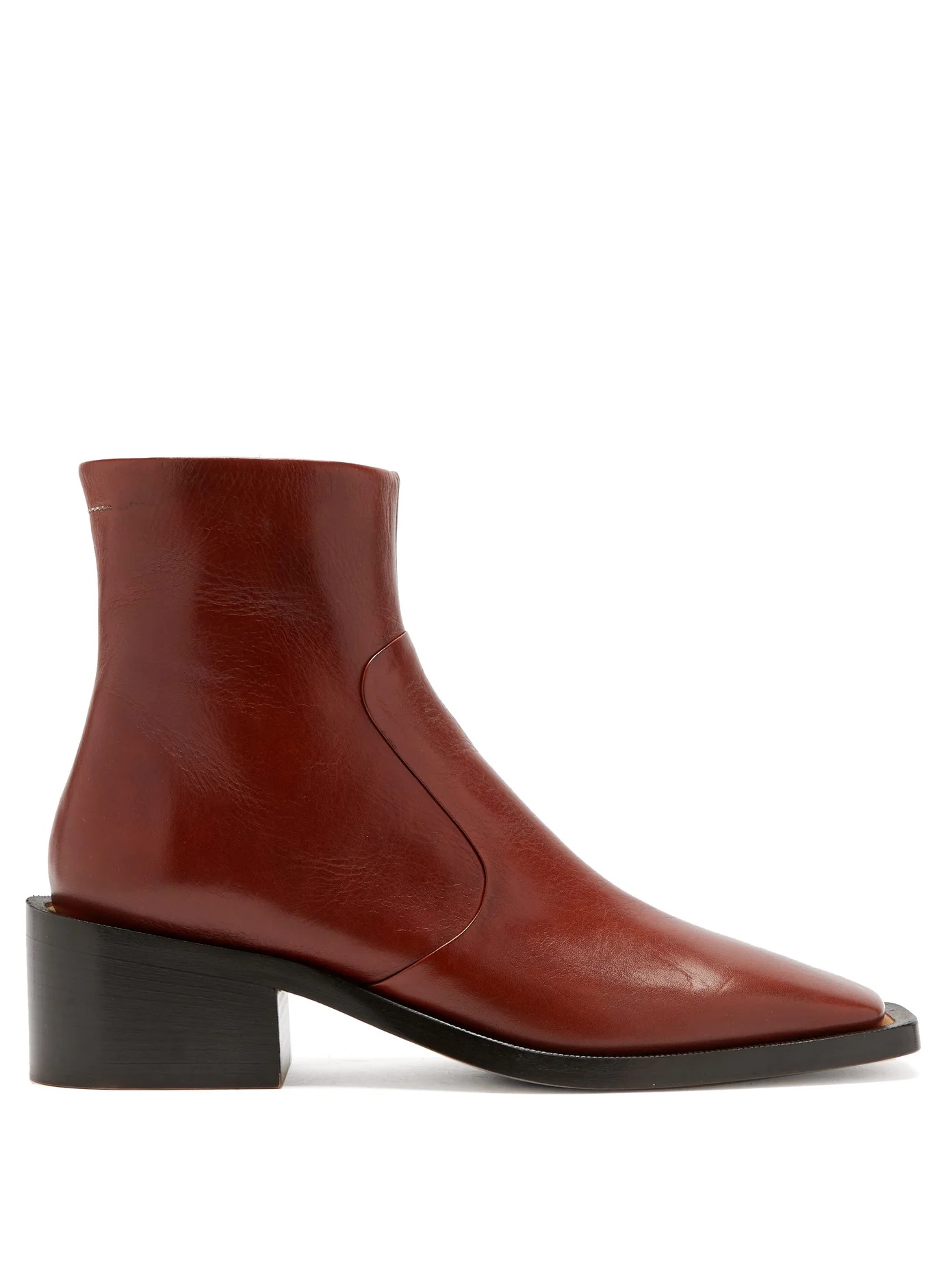 Square-toe block-heel leather ankle boots - 1