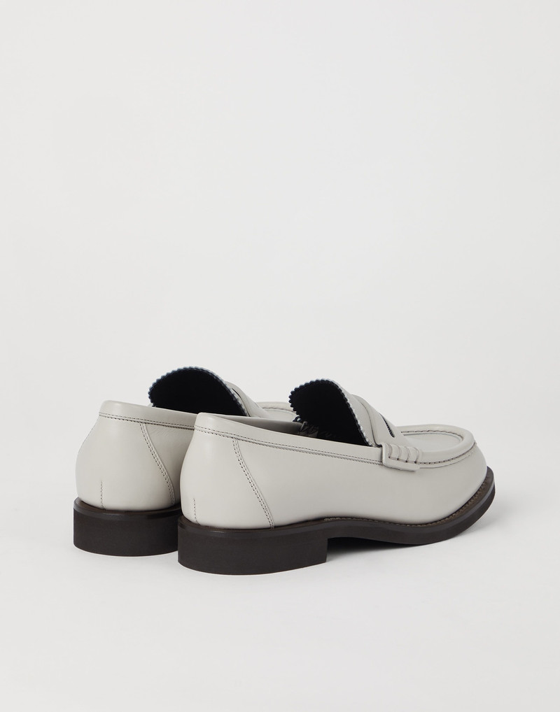 Brunello Cucinelli Matte calfskin penny loafers with shiny detail outlook