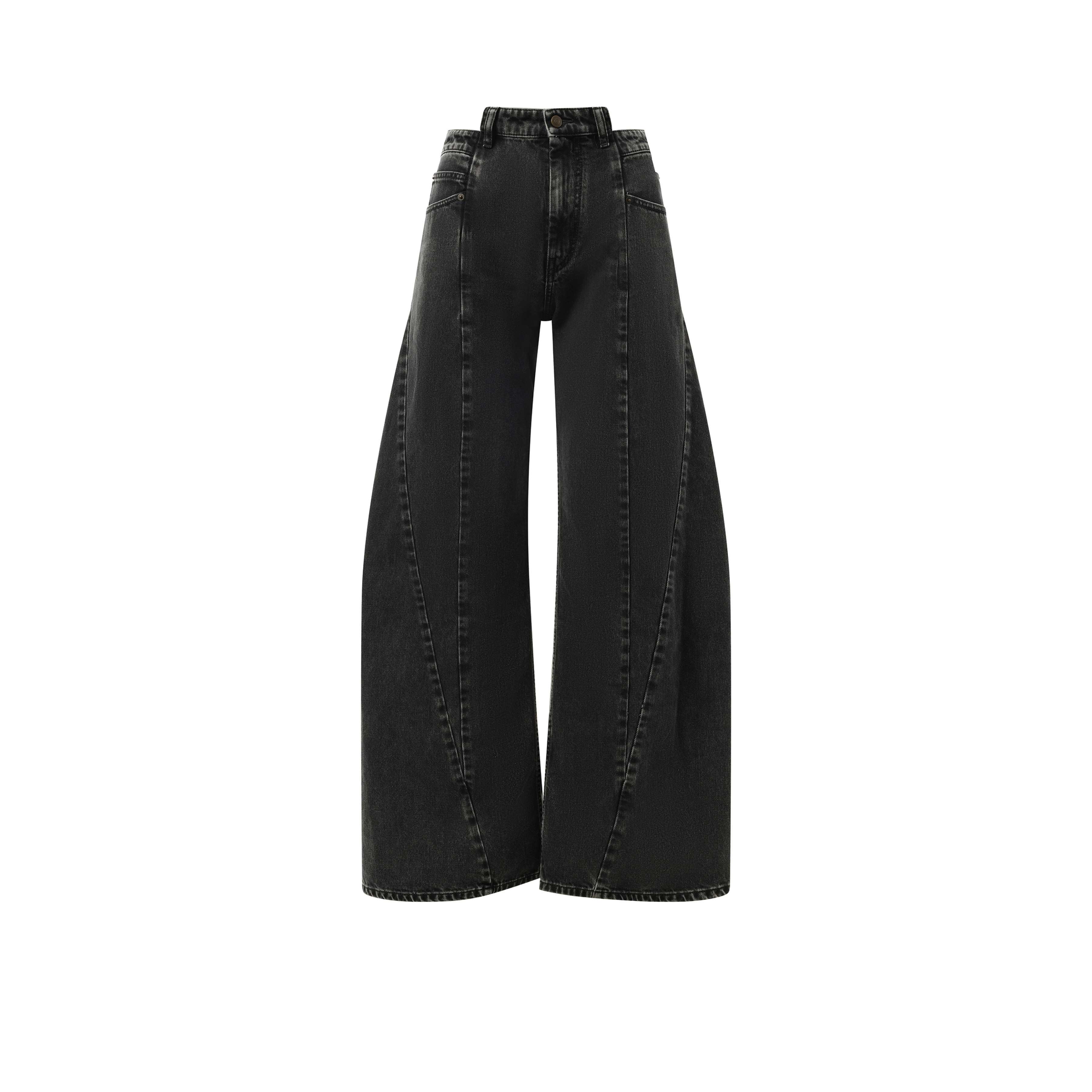 Cut Out Waistband Relaxed Fit Denim Jeans in Black - 2