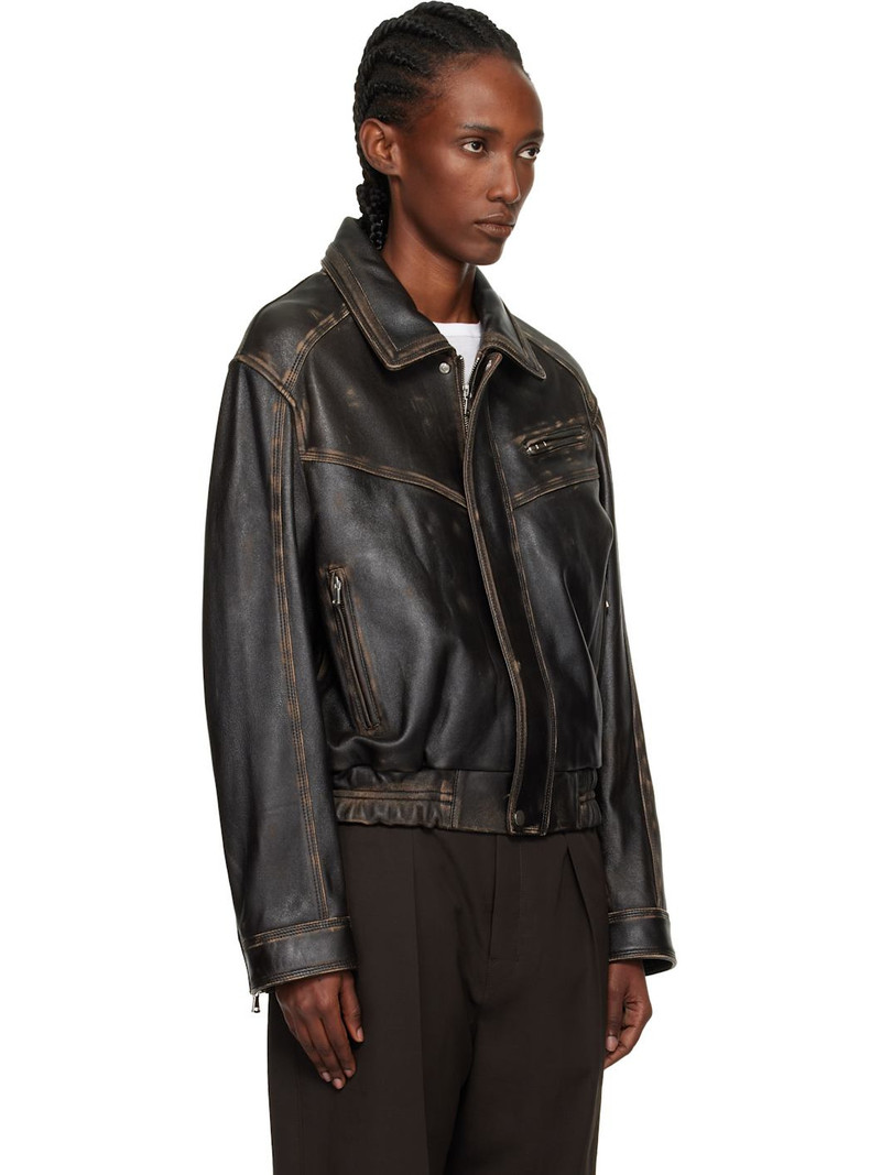 Brown Clint Cropped Leather Bomber Jacket 2