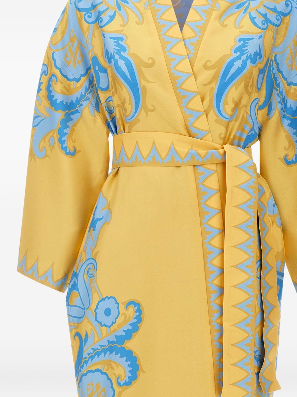 ornate-print belted robe dress - 2