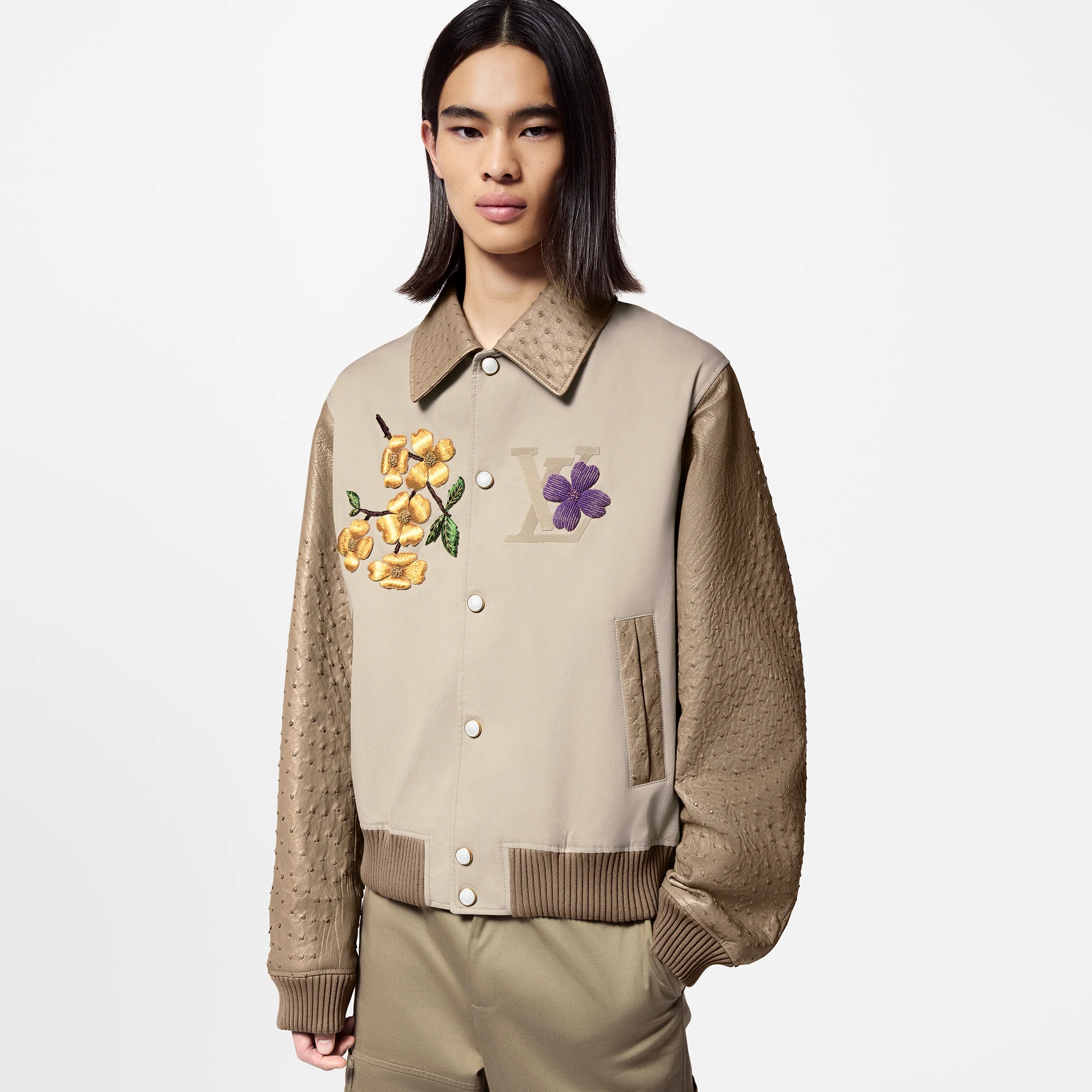 Embroidered Ostrich Varsity Jacket - 2