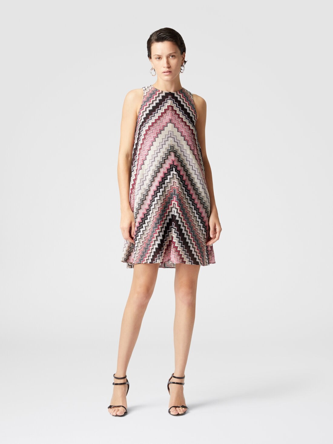 A-line mini-dress with lamé serrated zigzag pattern - 2