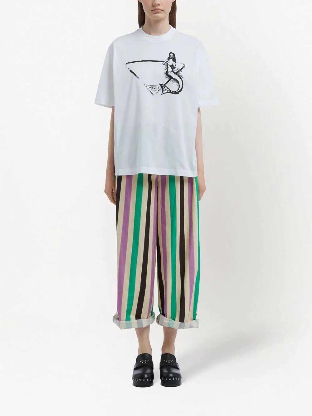 mermaid and logo print oversize T-shirt - 2